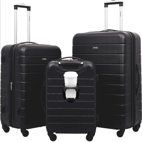 Wrangler 3 Piece Hardside Smart Luggage Set w/Cup Holder and USB Port (20`/24`28`) Black
