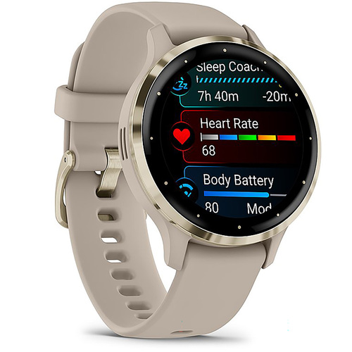 Garmin Venu 3S Health Fitness GPS Smartwatch Gold Steel Bezel w/French Gray Case (41mm)