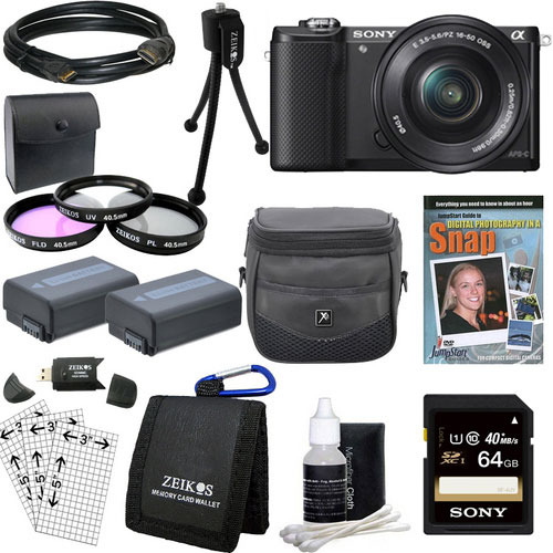 Sony a5000 Compact Interchangeable Lens Camera Black w 16-50mm Lens Essentials Bundle